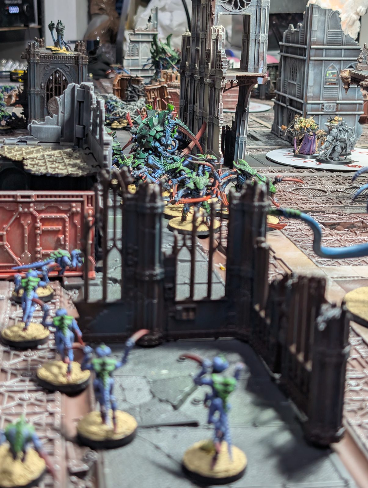 Full Warhammer battlefield of terrain at Battleground Gaming in Kings Norton, Birmingham